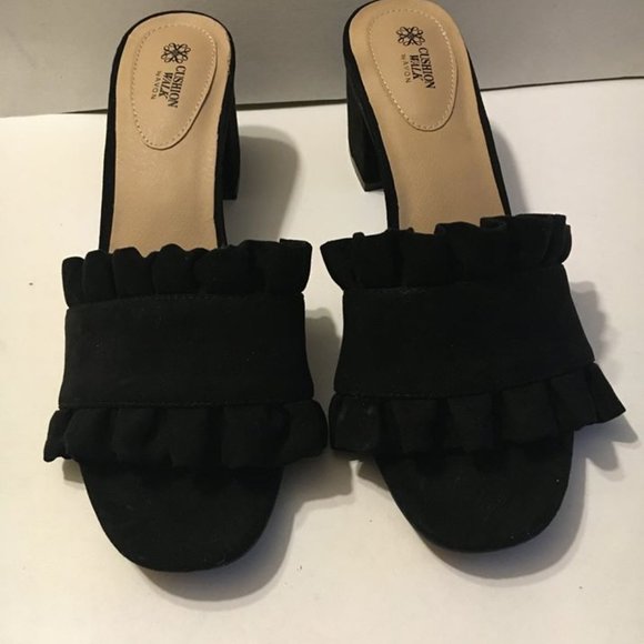 Avon Black Ruffle Sandals - Picture 1 of 11